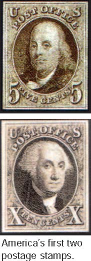 First two US Adhesive Postage Stamps